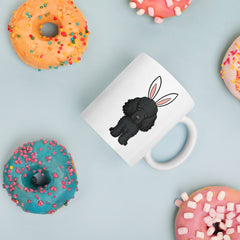 Black Toy Poodle Happy Easter Bunny White Ceramic Glossy Mug gift for Toy Poodle Owner Lover