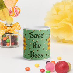 Save the Bees White glossy mug for the Bee Lover or Bee Keeper