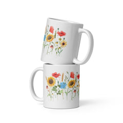 Wildflowers and Sunflowers Ceramic White glossy mug