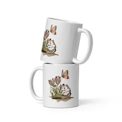 Vintage style Spring Crocus with Cheeky Mouse Ceramic White glossy mug with handle