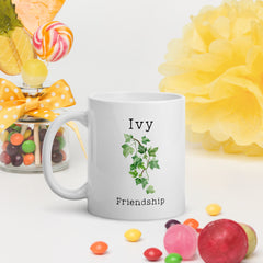 Victorian Flower Language Ivy Friendship White Ceramic glossy mug gift for friend BFF