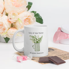 Victorian Flower Language Lily of the Valley Renewed Happiness White Ceramic glossy mug