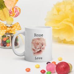 Victorian Flower Language Rose Love Ceramic White glossy mug gift for someone you love