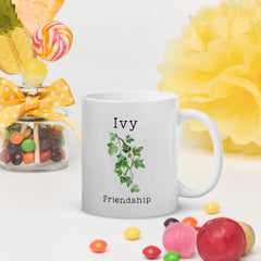 Victorian Flower Language Ivy Friendship White Ceramic glossy mug gift for friend BFF