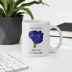 Victorian Flower Language Pea Flower Meet me by Moonlight White Ceramic Mug