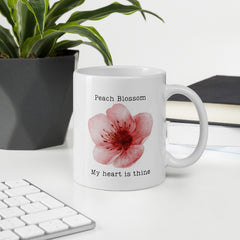 Victorian Flower Language Peach Blossom My Heart is Thine Ceramic White Mug My Heart is Yours