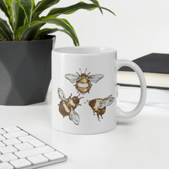 Vintage Style 3 Bee White glossy mug gift for someone who loves bees beekeeper