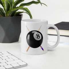 8 Ball Billiards Pool Player White Ceramic glossy mug for Pool Player pool cues