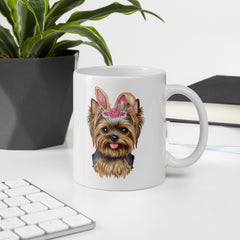 Yorkie Easter Bunny Ceramic White glossy mug gift for Yorkshire Terrier