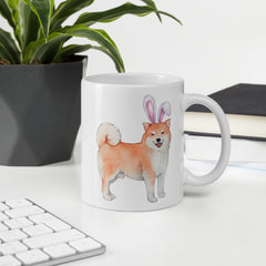 Shiba Inu Happy Easter Bunny White Ceramic glossy mug gift for Easter Shiba Inu Dog Lover