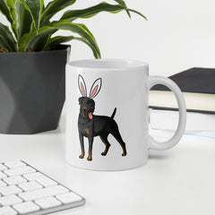 Rottweiler Happy Easter Bunny White Ceramic glossy mug gift for Easter Rottie Dog Lover