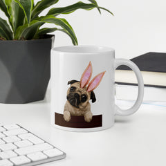 Pug Happy Easter Bunny White Ceramic glossy mug gift for Easter Pug Dog Lover