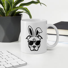 Pitbull in Sunglasses Easter Happy Easter Bunny White Ceramic Glossy Mug gift for Easter Pitbull Dog Lover