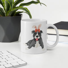 Grey Pitbull Happy Easter Bunny Ceramic White Glossy Mug gift for Gray Pittie Pitbull dog lover