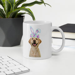 Yellow Labrador Happy Easter Bunny Ceramic White Glossy Mug gift for Yellow Lab dog lover