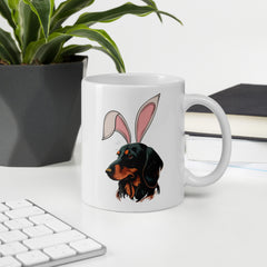 Dachshund Happy Easter Bunny White Ceramic glossy mug gift for Dachshund weiner dog lover