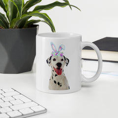 Dalmation Happy Easter Bunny White Ceramic glossy mug gift for Dalmation dog lover owner