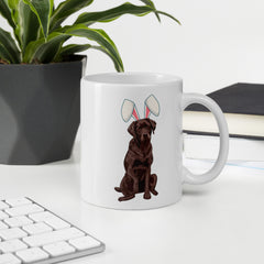 Chocolate Labrador Happy Easter Bunny White Ceramic glossy mug gift for Chocolate Lab Dog Owner Lover