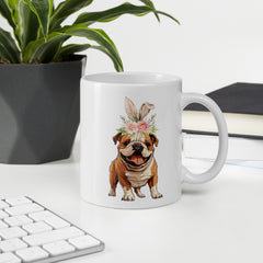 English Bulldog Happy Easter Bunny White Ceramic glossy mug gift for English Bulldog Dog Owner Lover