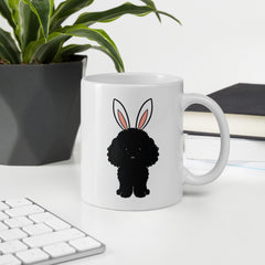 Black Toy Poodle Happy Easter Bunny White Ceramic Glossy Mug gift for Toy Poodle Owner Lover