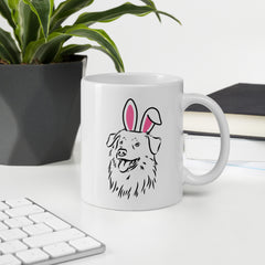 Australian Sheppard Easter Bunny White Ceramic glossy mug gift for aussi sheppard dog lover