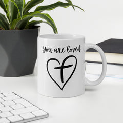 Jesus You are Loved Cross in Heart Ceramic White glossy mug gift for Christian Easter