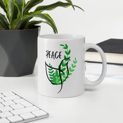 Peace Dove Olive Branch White ceramic glossy mug for Christian Noahs Ark Bible story