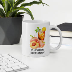 Peaches and Sweet Tea Ceramic White glossy mug with handle