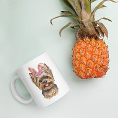 Yorkie Easter Bunny Ceramic White glossy mug gift for Yorkshire Terrier