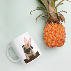 Pug Happy Easter Bunny White Ceramic glossy mug gift for Easter Pug Dog Lover