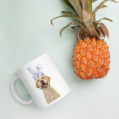 Yellow Labrador Happy Easter Bunny Ceramic White Glossy Mug gift for Yellow Lab dog lover