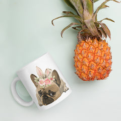 French Bulldog Happy Easter Bunny White Ceramic glossy mug gift for French Bulldog dog lover