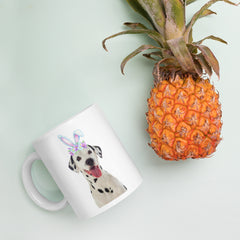 Dalmation Happy Easter Bunny White Ceramic glossy mug gift for Dalmation dog lover owner