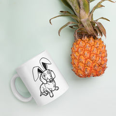 Dachshund Outline Happy Easter Bunny White Ceramic glossy mug gift for Dachshund Weiner dog lover owner