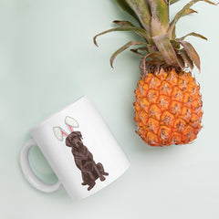 Chocolate Labrador Happy Easter Bunny White Ceramic glossy mug gift for Chocolate Lab Dog Owner Lover