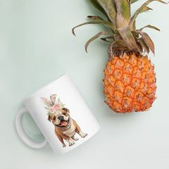 English Bulldog Happy Easter Bunny White Ceramic glossy mug gift for English Bulldog Dog Owner Lover