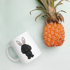 Black Toy Poodle Happy Easter Bunny White Ceramic Glossy Mug gift for Toy Poodle Owner Lover