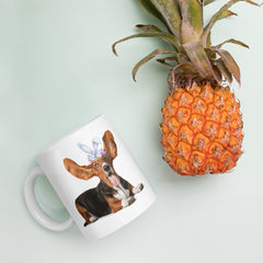 Funny Basset Hound Happy Easter Bunny White Ceramic glossy mug gift for Basset Hound Owner Lover