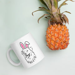 Australian Sheppard Easter Bunny White Ceramic glossy mug gift for aussi sheppard dog lover