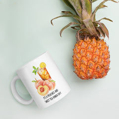 Peaches and Sweet Tea Ceramic White glossy mug with handle