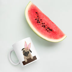 Pug Happy Easter Bunny White Ceramic glossy mug gift for Easter Pug Dog Lover