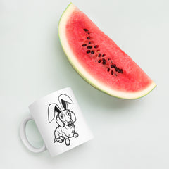 Dachshund Outline Happy Easter Bunny White Ceramic glossy mug gift for Dachshund Weiner dog lover owner