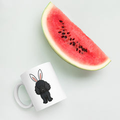 Black Toy Poodle Happy Easter Bunny White Ceramic Glossy Mug gift for Toy Poodle Owner Lover