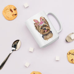 Yorkie Easter Bunny Ceramic White glossy mug gift for Yorkshire Terrier