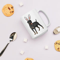 Rottweiler Happy Easter Bunny White Ceramic glossy mug gift for Easter Rottie Dog Lover