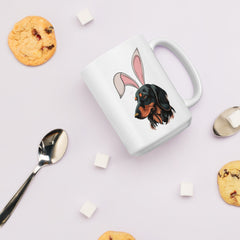 Dachshund Happy Easter Bunny White Ceramic glossy mug gift for Dachshund weiner dog lover