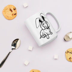 Dachshund Outline Happy Easter Bunny White Ceramic glossy mug gift for Dachshund Weiner dog lover owner