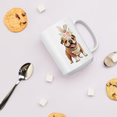 English Bulldog Happy Easter Bunny White Ceramic glossy mug gift for English Bulldog Dog Owner Lover