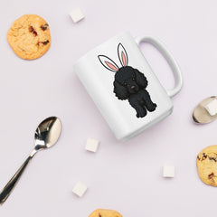 Black Toy Poodle Happy Easter Bunny White Ceramic Glossy Mug gift for Toy Poodle Owner Lover