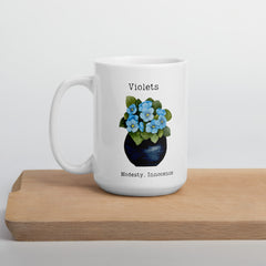 Victorian Flower Language Violets Modesty Innocence White Ceramic Mug for someone who is modest innocent